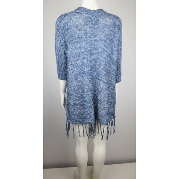 WOMEN'S BLUE 3/4 SLEEVE FRINGE CARDIGAN SWEATER - CONFESS - SIZE M - Picture 4 of 5